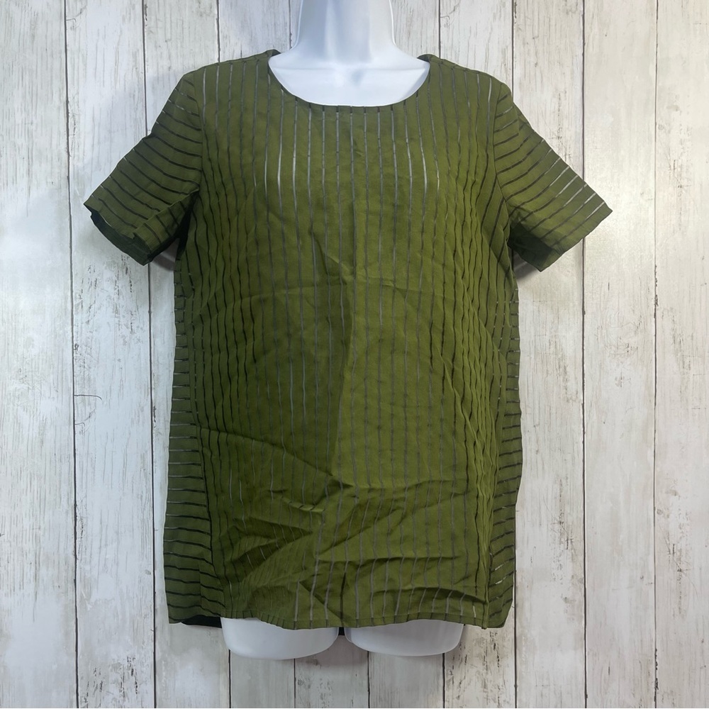 J.Crew Black Label Green Sheer Strip High Low Top 4